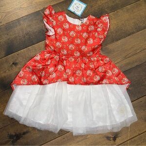 NWT sz 7/8 Olive Mae Floral Red and White Girls Formal Hi-Low Christmas Dress